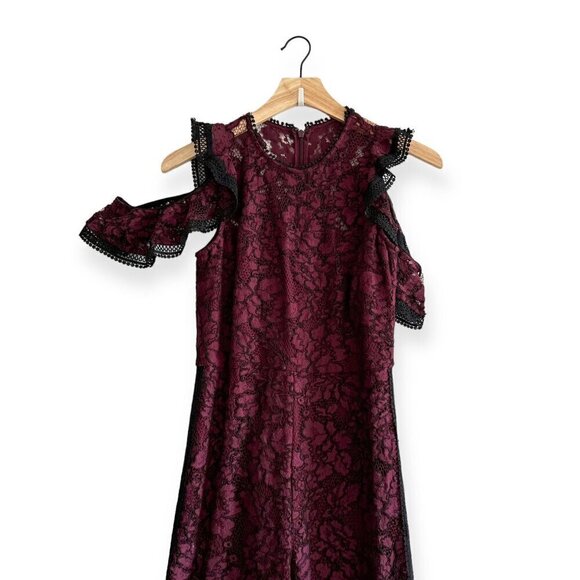 Alexis Philippe Lace Cold Shoulder Jumpsuit,  burgundy/ black,‎ Size S - Picture 5 of 16